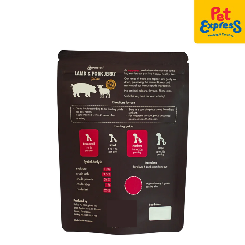 Paleo Pet Lamb and Pork Jerky Deluxe Pet Treats 30g