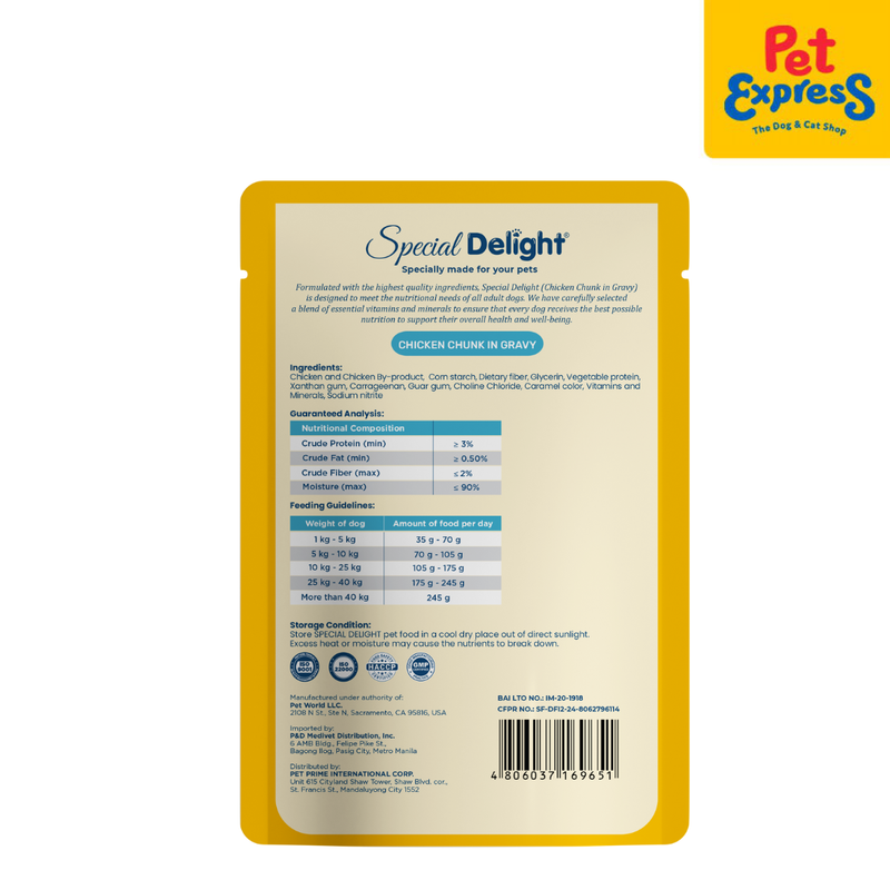 Special Delight Adult Chicken Chunk in Gravy Wet Dog Food 130g (10 pouches)