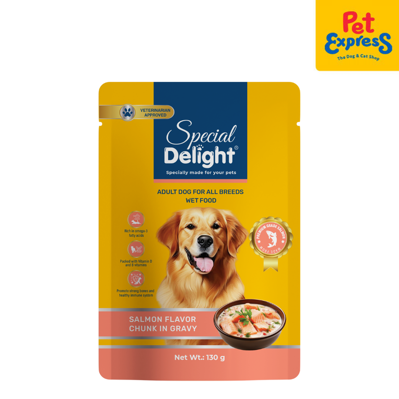 Special Delight Adult Salmon Flavor Chunk in Gravy Wet Dog Food 130g (10 pouches)