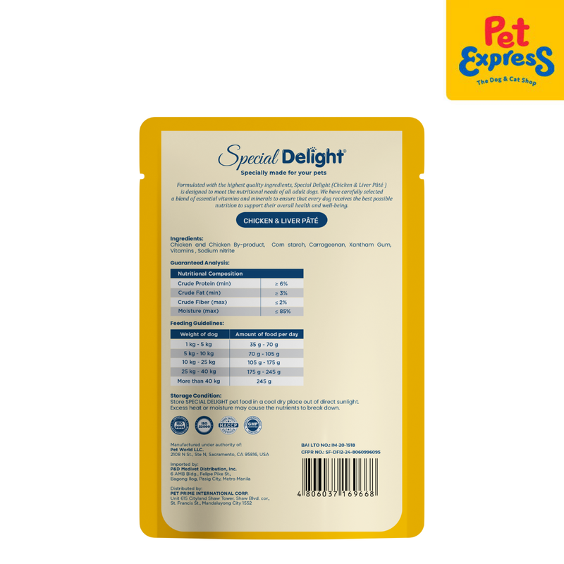 Special Delight Adult Chicken and Liver Pate Wet Dog Food 130g (10 pouches)