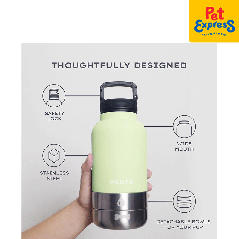 Porta Water Bottle with Detachable Pet Bowls Pet Feeder Lime Green 32oz