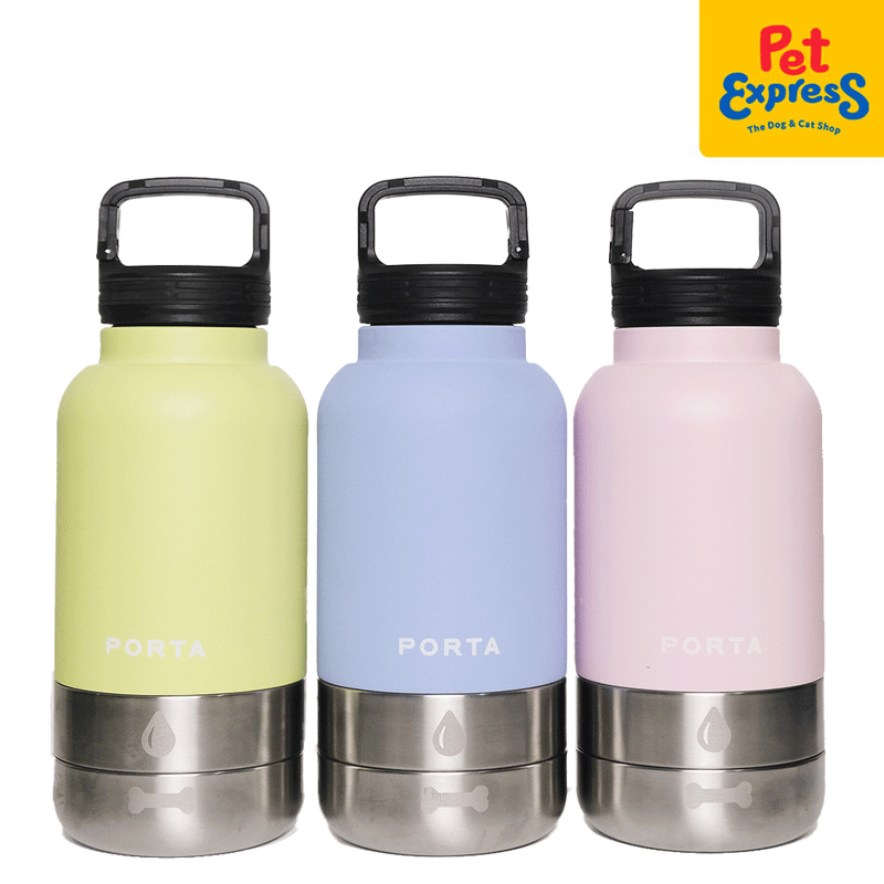 Porta Water Bottle with Detachable Pet Bowls Pet Feeder Lime Green 32oz