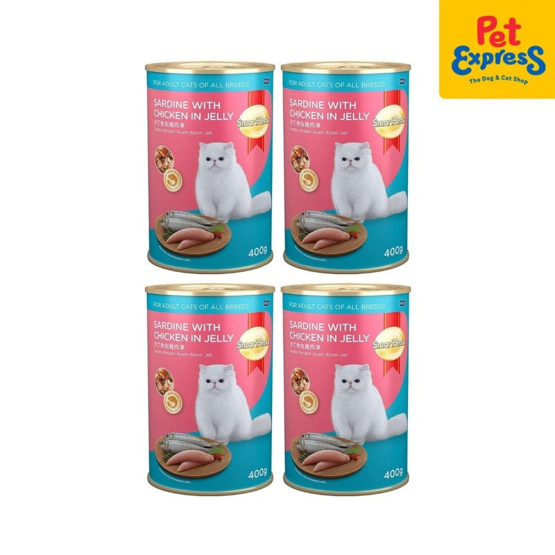 BUY 4 SmartHeart Adult Sardine with Chicken in Jelly Wet Cat Food 400g (4 cans)