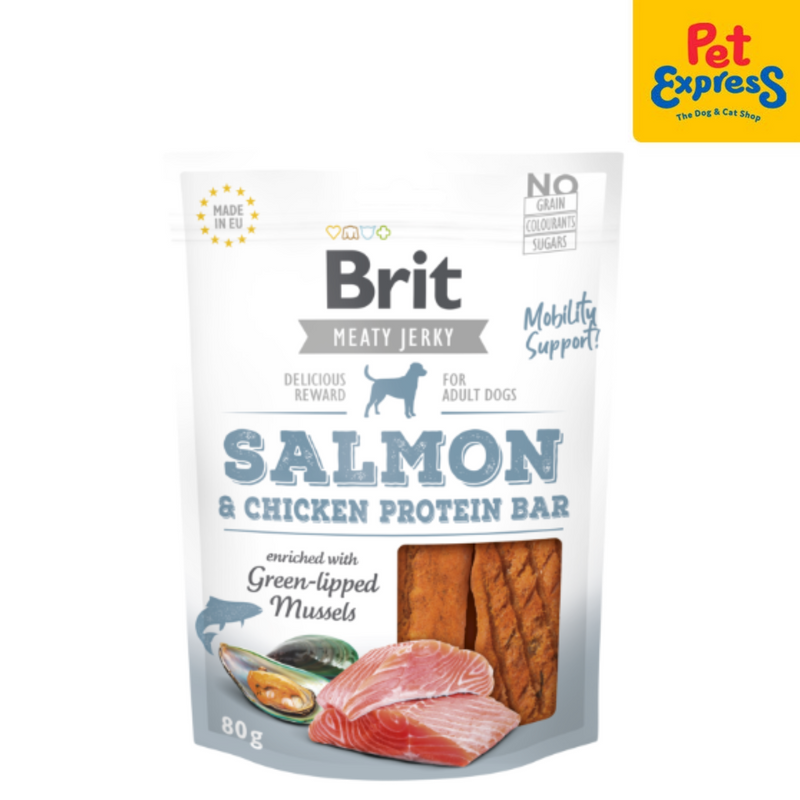 Brit Meaty Jerky Adult Protein Bar Salmon and Chicken Dog Treats 80g