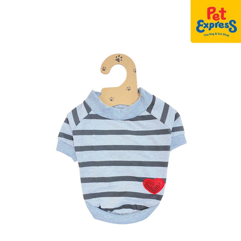 Pet Express Shirt Stripes Heart Dog Apparel Small Gray
