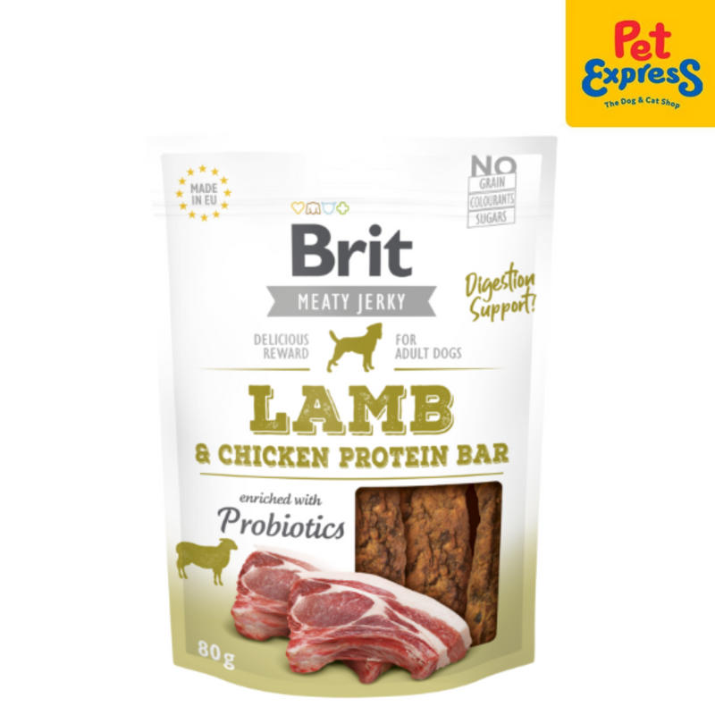 Brit Meaty Jerky Adult Protein Bar Lamb and Chicken Dog Treats 80g