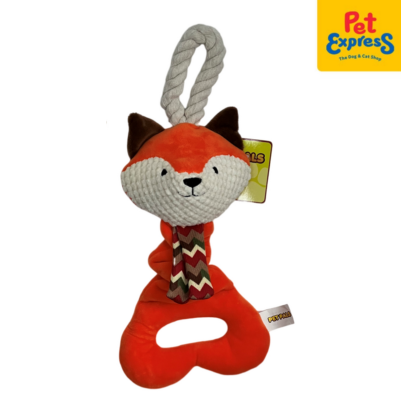 Pet Pals Plush Squeaky Elastic Red Fox with Rope Dog Toy 34cm