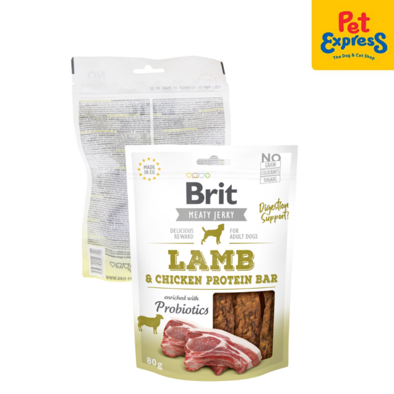Brit Meaty Jerky Adult Protein Bar Lamb and Chicken Dog Treats 80g