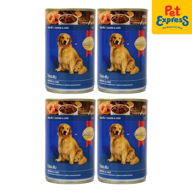 BUY 4 SmartHeart Chicken and Liver Wet Dog Food 400g (4 cans)