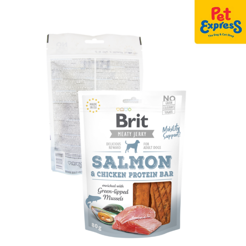 Brit Meaty Jerky Adult Protein Bar Salmon and Chicken Dog Treats 80g