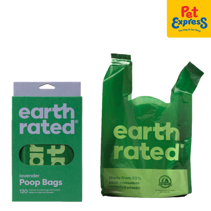 Earth Rated Poop Bags Easy-Tie Handle Lavender 120s 7"x13"