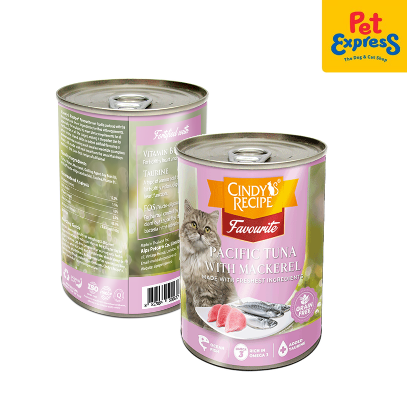 Cindy's Recipe Favourite Pacific Tuna with Mackerel Wet Cat Food 400g (2 cans)