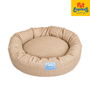 Pooch and Co Round Reversible Grid Lines Pet Bed 60cmx65cm Brown