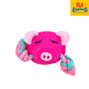 Approved Pig Plush Square Head with Rope Pet Toy Pink 1393