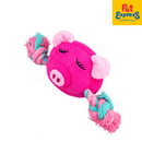 Approved Pig Plush Square Head with Rope Pet Toy Pink 1393