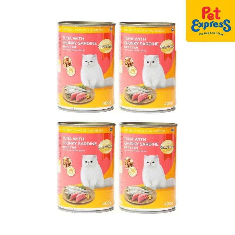 BUY 4 SmartHeart Adult Tuna with Chunky Sardine Wet Cat Food 400g (4 cans)