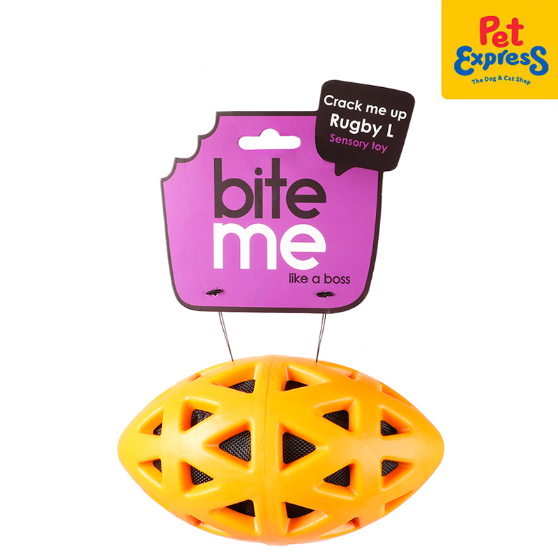 [FOR PRE-ORDER] Bite Me Crack Me Up - Rugby Pull Dog Toy Small Orange