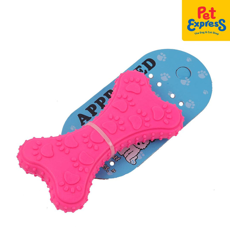 Approved Flat Bone with Paw Spike Dog Toy 4 inches Pink