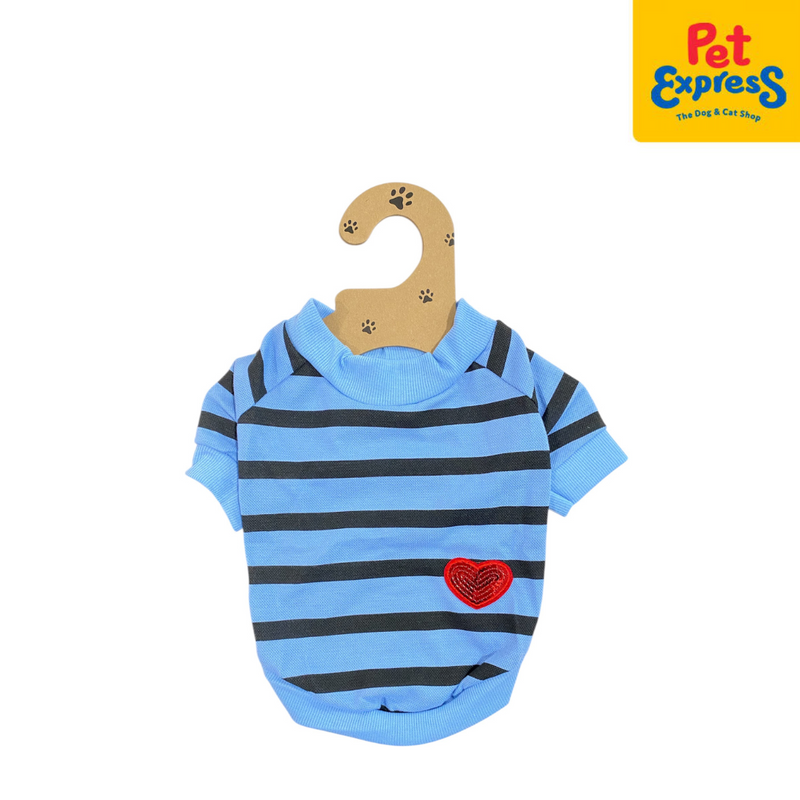 Pet Express Shirt Stripes Heart Dog Apparel Small Blue