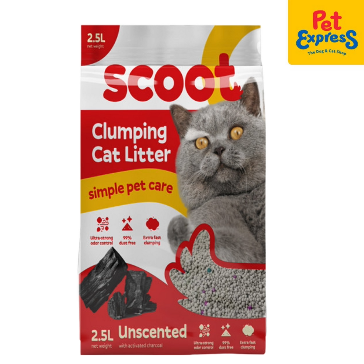 Scoot Clumping Unscented Activated Charcoal Cat Litter