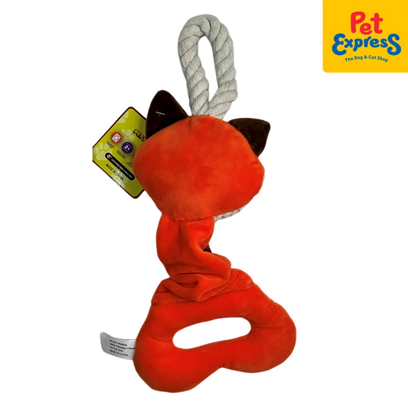 Pet Pals Plush Squeaky Elastic Red Fox with Rope Dog Toy 34cm