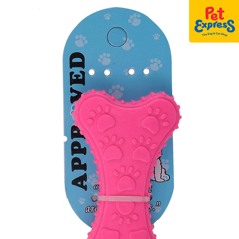 Approved Flat Bone with Paw Spike Dog Toy 4 inches Pink