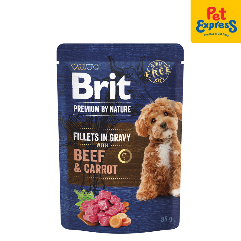 Brit Premium By Nature Adult Fillets in Gravy Beef and Carrot Wet Dog Food 85g (24 pouches)