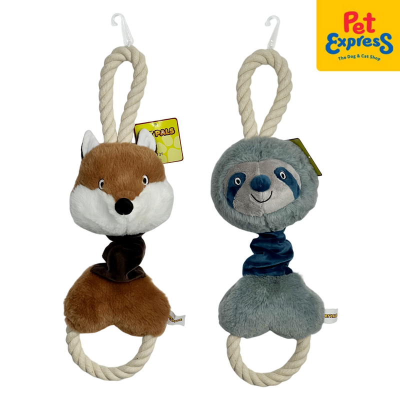 Pet Pals Plush Squeaky Elastic Fox with Rope Dog Toy 28cm