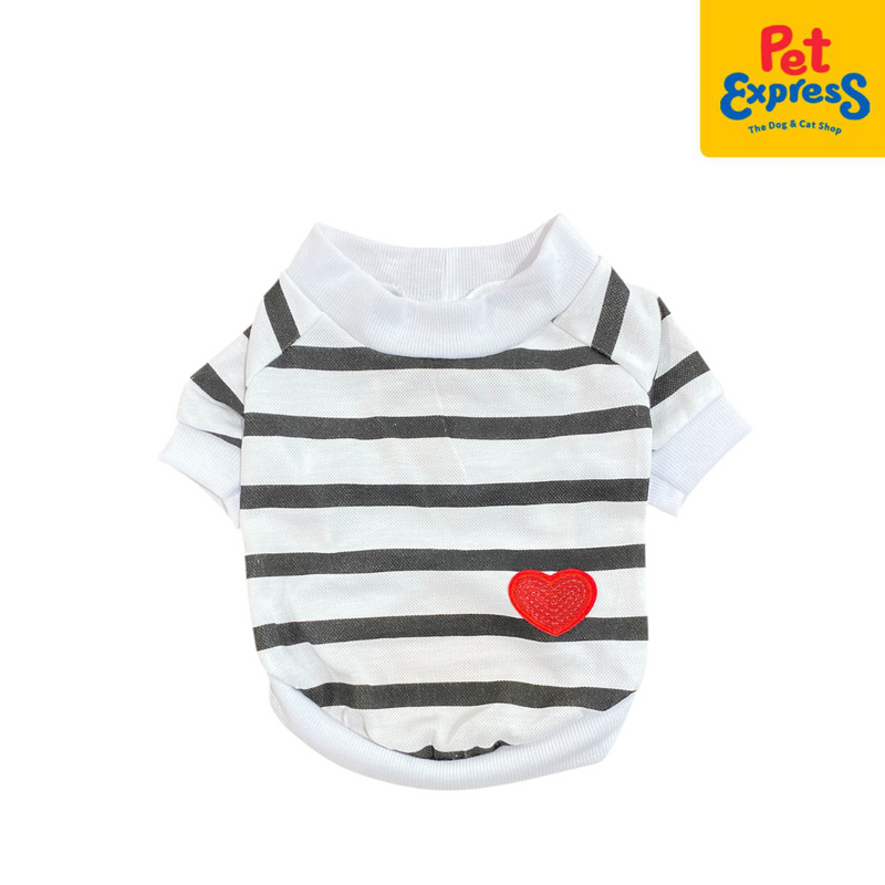 Pet Express Shirt Stripes Heart Dog Apparel Small White