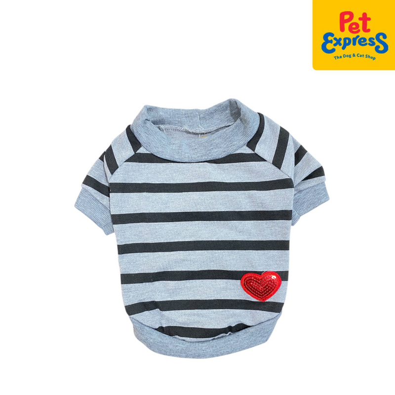 Pet Express Shirt Stripes Heart Dog Apparel Small Gray