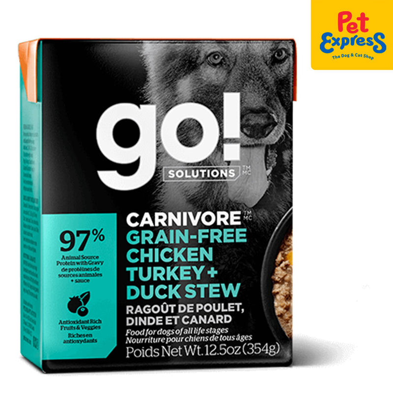 Go! Solutions Carnivore Grain Free Chicken Turkey and Duck Stew Tetra Pack Wet Dog Food 354g