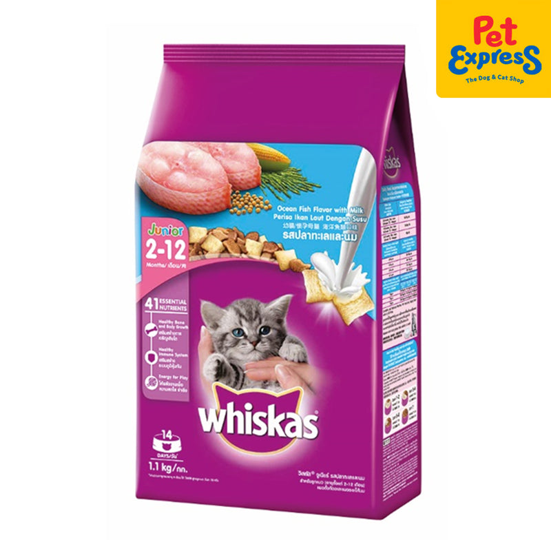 Whiskas Junior Ocean Fish with Milk Dry Cat Food 1.1kg-front