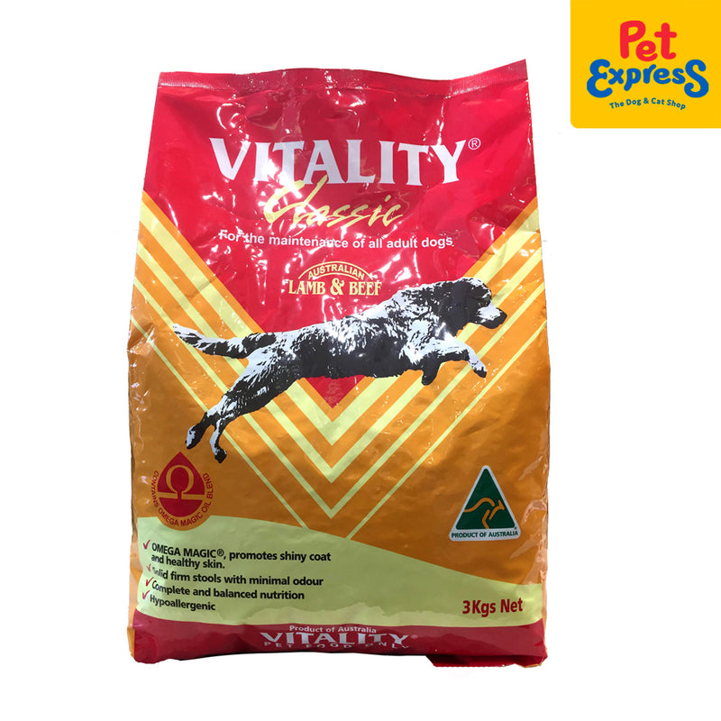 Vitality Classic Lamb and Beef Dry Dog Food 3kg_front