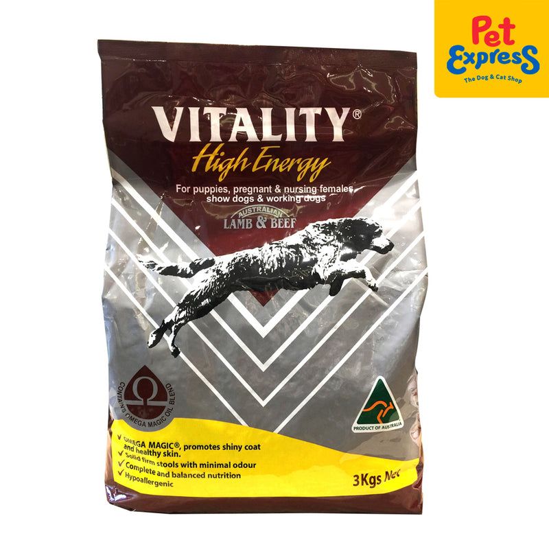 Vitality High Energy Dry Dog Food 3kg_front