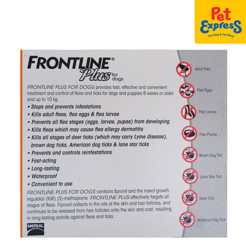 Frontline Plus Tick and Flea Drops for Small Breed Dogs up to 10kg 3x0.67ml (3 pipets)