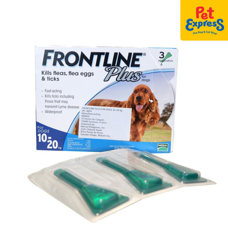 Frontline Plus Tick and Flea Drops for Medium Breed Dogs 10-20kg 3x1.34ml (3 pipets)