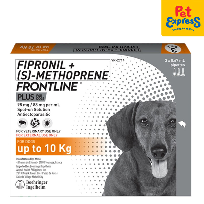 Frontline Plus Tick and Flea Drops for Small Breed Dogs up to 10kg 3x0.67ml (3 pipets)