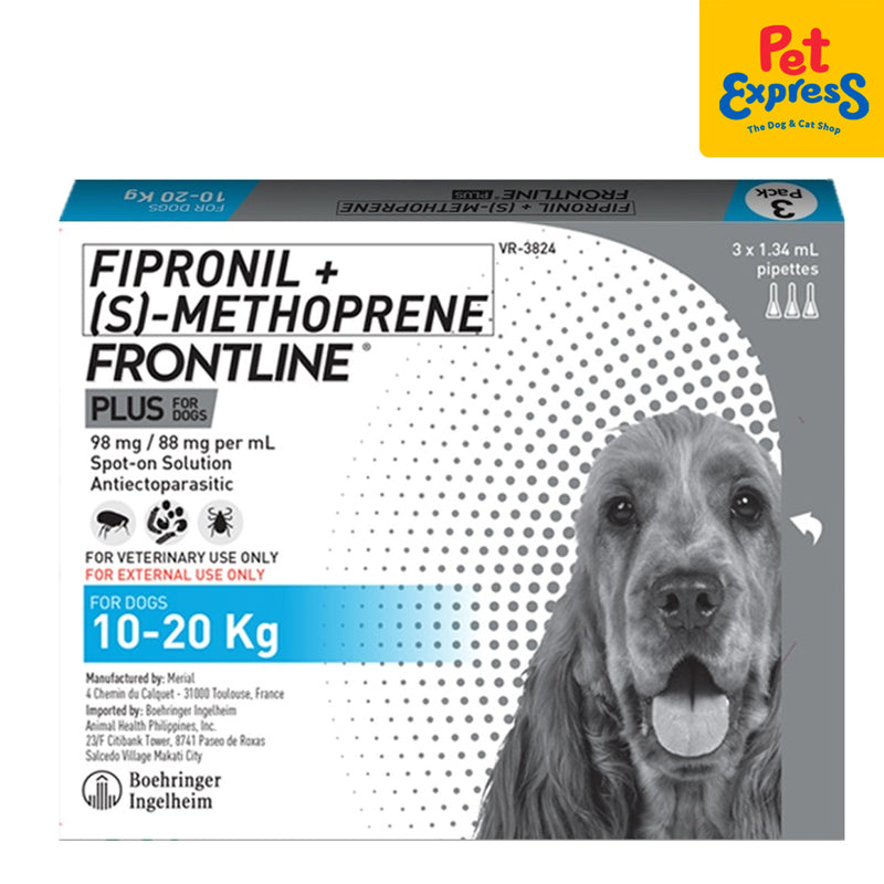 Frontline Plus Tick and Flea Drops for Medium Breed Dogs 10-20kg 3x1.34ml (3 pipets)