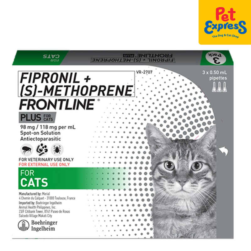 Frontline Plus Tick and Flea Drops for Cats 3x0.50ml (3 pipets)