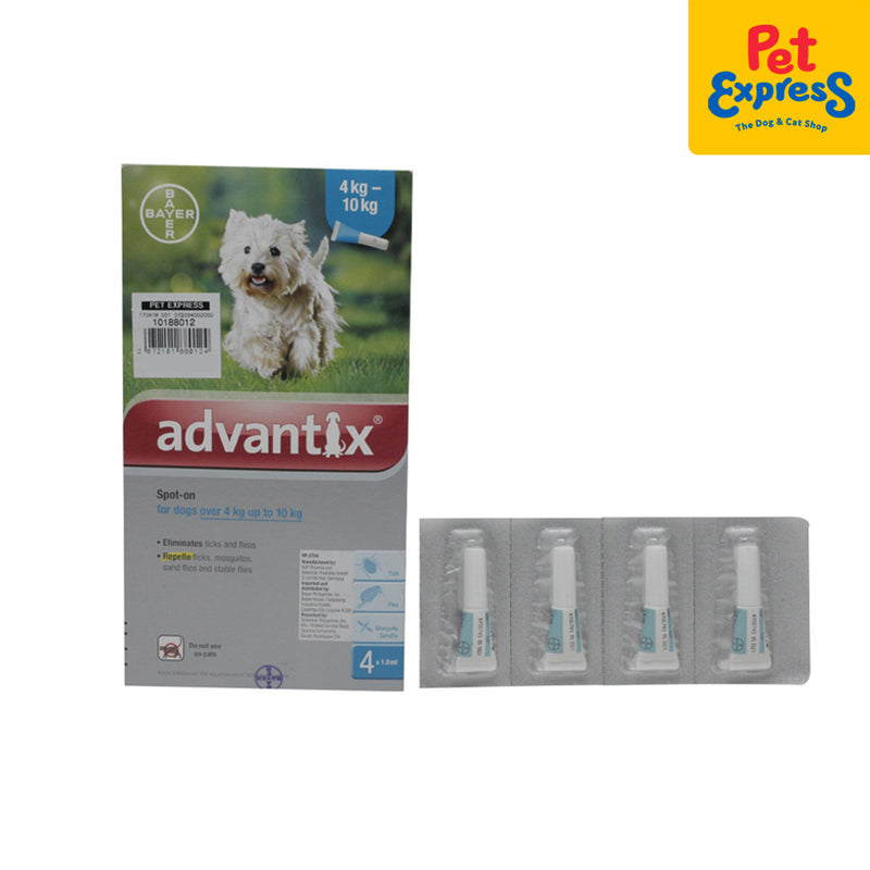 Bayer Advantix Tick and Flea Drops for Medium Breed Dogs 4-10kg (4 pipets)
