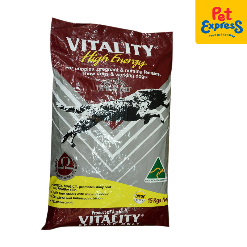 Vitality High Energy Large Bites Dry Dog Food 15kg_front