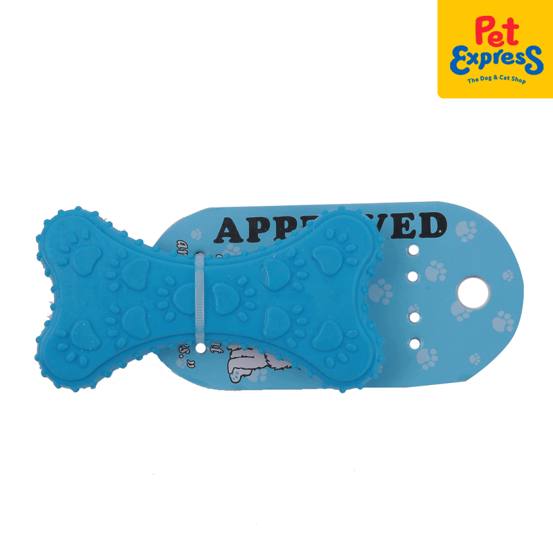 Approved Flat Bone with Paw Spike Dog Toy 4 inches Blue_front