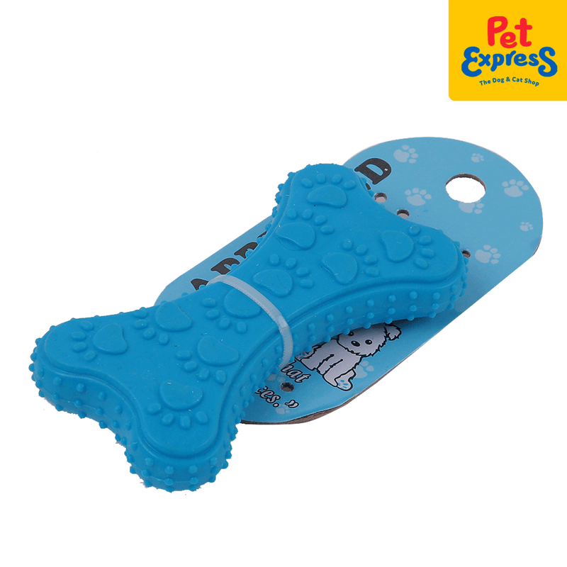 Approved Flat Bone with Paw Spike Dog Toy 4 inches Blue_side