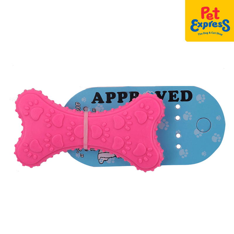 Approved Flat Bone with Paw Spike Dog Toy 4 inches Pink_front