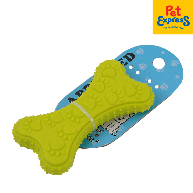 Approved Flat Bone with Paw Spike Dog Toy 4 inches Yellow Green_side
