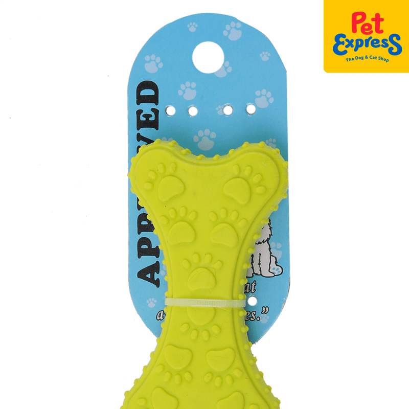 Approved Flat Bone with Paw Spike Dog Toy 4 inches Yellow Green_zoom