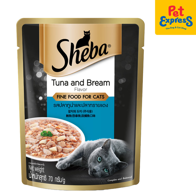 Sheba Adult Tuna and Bream Wet Cat Food 70g (12 pouches)_front