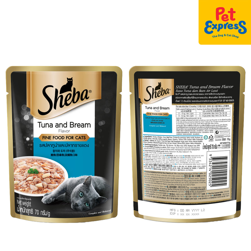 Sheba Adult Tuna and Bream Wet Cat Food 70g (12 pouches)