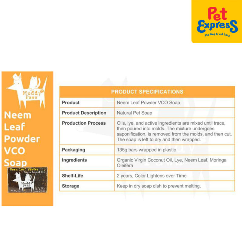 Muddy Paws Neem Leaf Powder Virgin Coconut Oil Dog Soap 135g (2 bars)