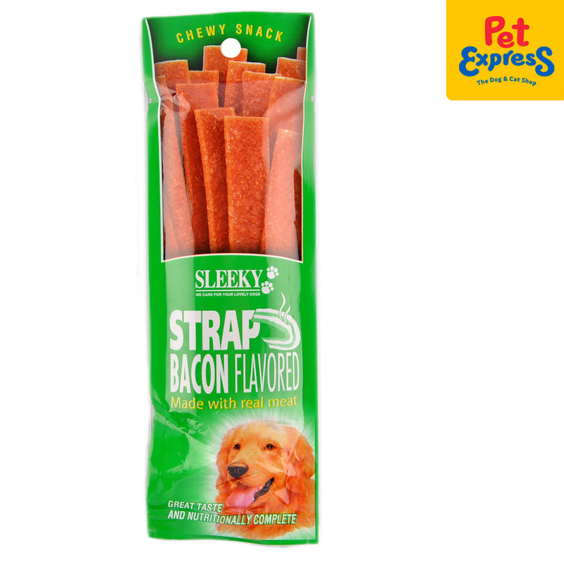 Sleeky Chewy Snack Strap Bacon Dog Treats 50g (2 packs)_front